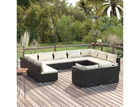 Conjunto Lounge de Jardim com Almofadões Vime Pe Preto 11 Un