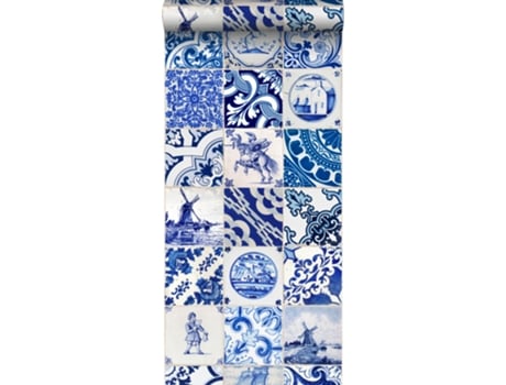 Papel de Parede ESTAHOME (46,5 cm x 8,35 m - Tecido - Azul)