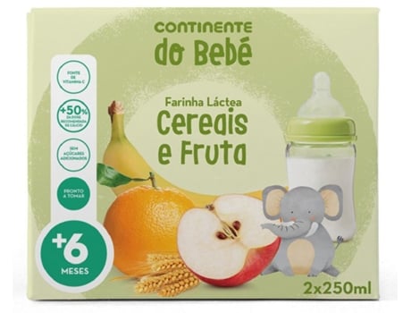 Papa Infantil Farinha Láctea Cereais e Fruta +6M CONTINENTE DO BEBÉ