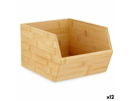 Caixa de Organização Empilhável Castanho Bambu 20,1 x 15,1 x 25 cm (12 Unidades)