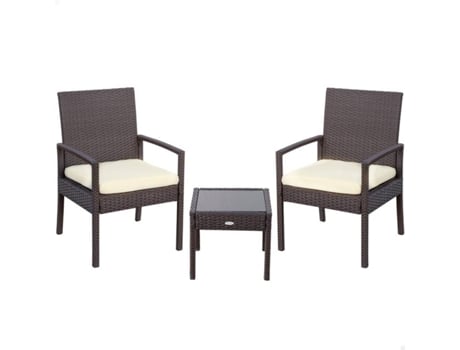 Poltrona + Mesa LIFETIME (Preto - Aço, Rattan, Vidro, Poliester - 54.5x59x79 cm)