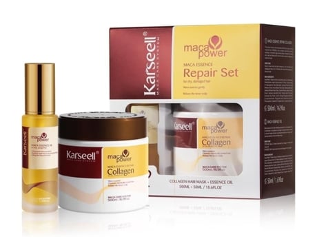 Máscara Capilar 500ml 1 Óleo de Argão 50ml, Cabelo Seco e Danificado, Colagénio, Hidratação, Tratamento Repara Karseell MACA CARE SYSTEM Pack 2u.- 1