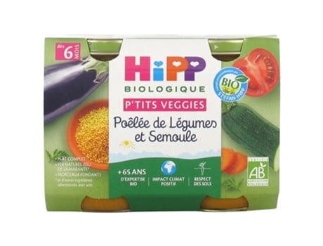 P'Tits Veggies Legumes Fritos e Sêmola de 6 Meses Orgânicos 2 Frascos HIPP