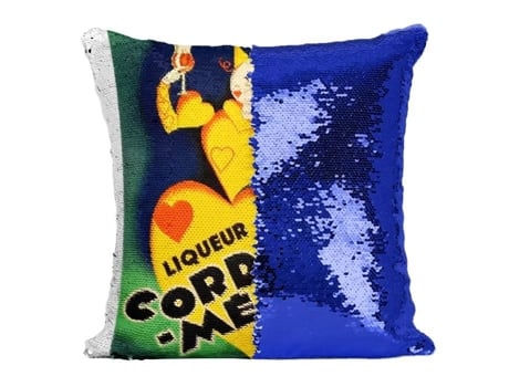 Almofada com Capa de Lantejoulas Lantejoulas Azul Vinho Francês Cordial Art Déco Pôster Vintage Antigo FABULOUS