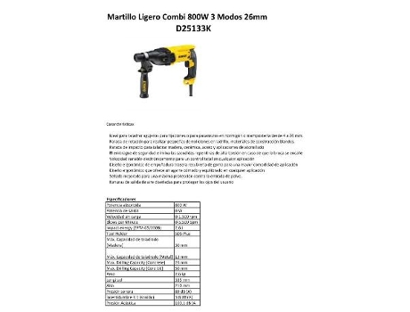 Martillo ligero Dewalt D25133K SDS-PLUS 800W