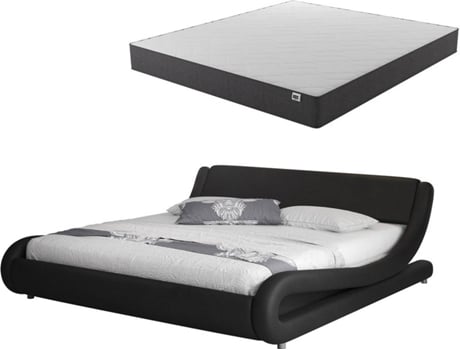 Cama de Casal  (228x194x66 cm - Melamina - Preto)