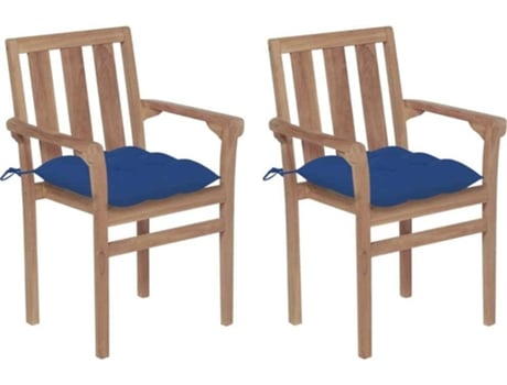 Cadeiras de jardim c/ almofadões azul 2 pcs teca maciça