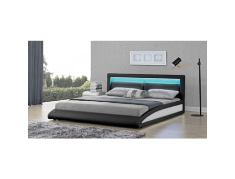 Cama de Brixton - quadro de cama de simili preto com LED integrado - 160x200cm