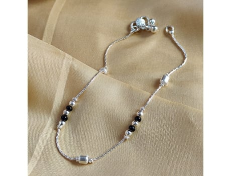 Pulseira de Tornozelo THE COLOURFUL AURA Pure Silver Black Bead Summer Indie Boho Indian Payal