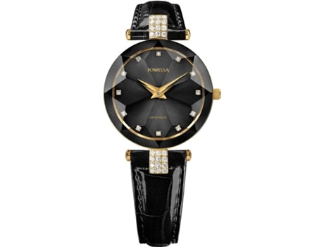 Relógio feminino preto couro real faceta strass J5.614.M JOWISSA