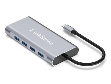 Adaptador LINKSTONE C330C 11In1 Type-C a 100Mbps 4Usb3.0 Vga Hdmi Sd/Tf Pd Aux 3.5Mm para Huawei Mate40/P50 S20