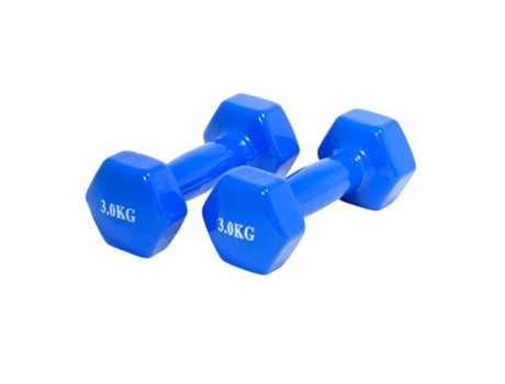 Conjunto de 2 Halteres Pesos 3Kg Exercício Suave, Musculação, Ginásio, Aço Com Revestimento Vinil Azul Cor DED