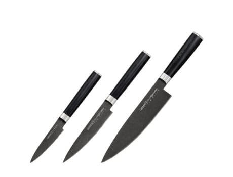 SAMURA Mo-V Stonewash Set 3X Facas Universais Chefs Univesal Paring em Aço Japonês Aus 8 59 Hrc