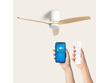 Ventilador de Teto Silencioso Branco Angistri com Motor Dc de 132 Cm Lâminas: Madeira Clara com Luz Controle Remoto Wifi: Sim TECHBREY