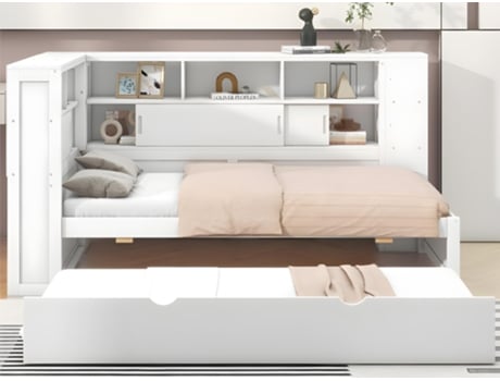 Cama com Arrumação Portas Carregamento Usb Rodeada UYTIE HOME Madeira Maciça Branco (110x90X200CM)