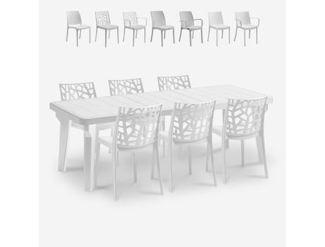 Conjunto de Mesa Extensível 160-220Cm 6 Cadeiras de Jardim Brancas Liri Light BICA