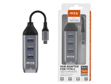 Adaptador Hub 4X Usb para Type-C MOVETECK Tg7191 Cinzento