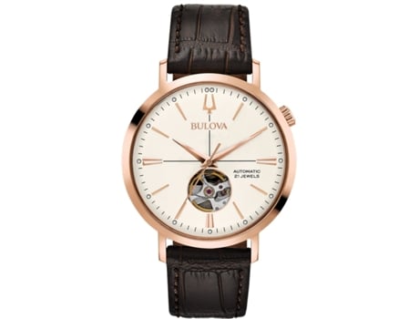 Relógio masculino marrom couro real Klassik Automatik 97A136 BULOVA