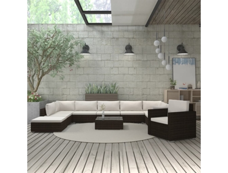 Conjunto Lounge Jardim com Almofadões Vime Pe Castanho 11 Un