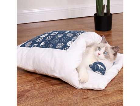 Saco de Cama para Gato Cama Aconchegante com Almofada Removível Lavável Estampa Azul NEVEANCE