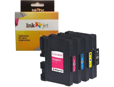 Pack 4 Tinteiros Compatíveis Ricoh Tinta Pigmentada GC41 405765/405761 405766/405762 405767/405763 405768/405764