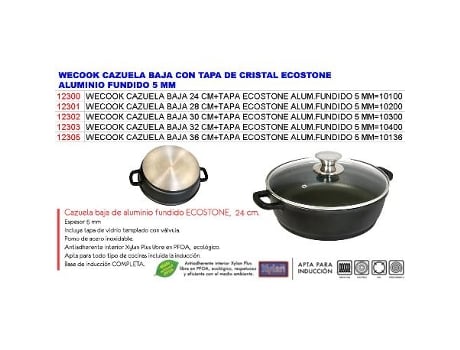 Wecook cazuela baja 36 cm+tapa ecostone alum.fundido 5 mm 10136