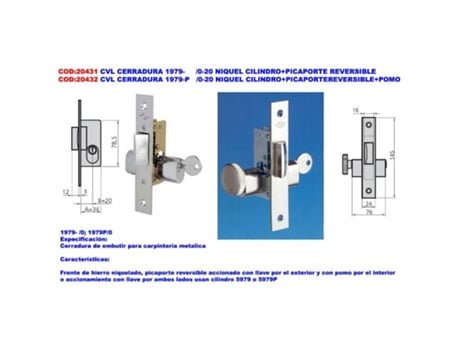 Cerradura 1979-P -0-20 Niquel Cilindropicaportepomo 57022 CVL