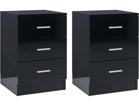 Mesas de cabeceira 2 pcs 38x35x56 cm contrapl. preto brilhante