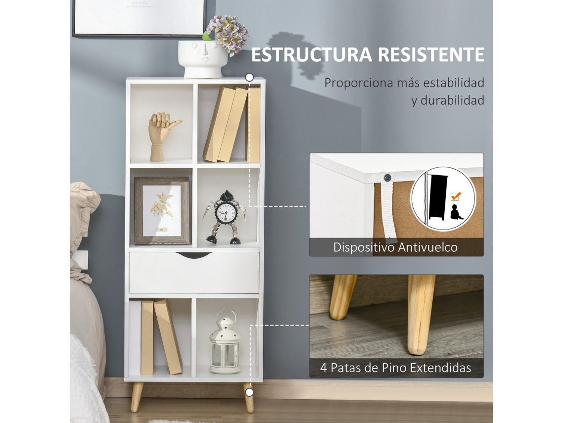 Estante para Livros HOMCOM Branco Aglomerado de Madeira  50x24x106cm_836-367WT