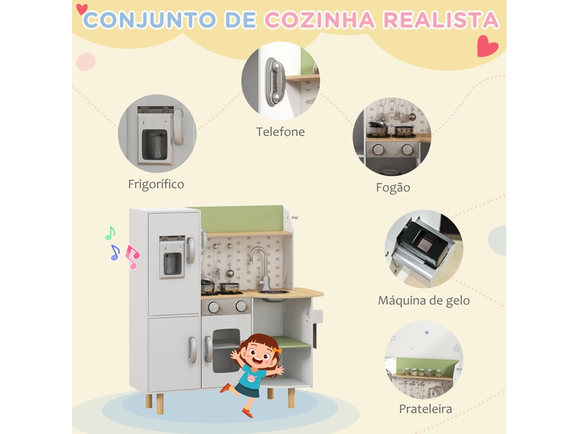 Cozinha de Brinquedo Realista com Telefone em Madeira para