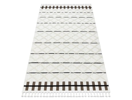 Tapete Sevilla Y611A Treliça, Diamantes Castanho/Branco Franjas Berbere Marroquino Shaggy (240 x 330 cm)