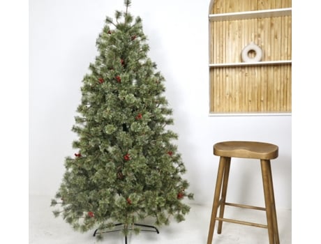 Árvore de Natal auto-montável Pinheiro florido decorado pinhas e frutos vermelhos suporte metálico (flor verde, 210 cm 768 pontas) SOLAGUA NAVIDAD