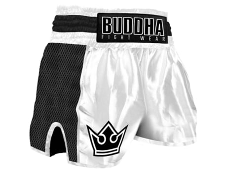 Calções Premium, Retro Unissexo para Boxe BUDDHA FIGHT WEAR Tailandeses Branco (3XL)