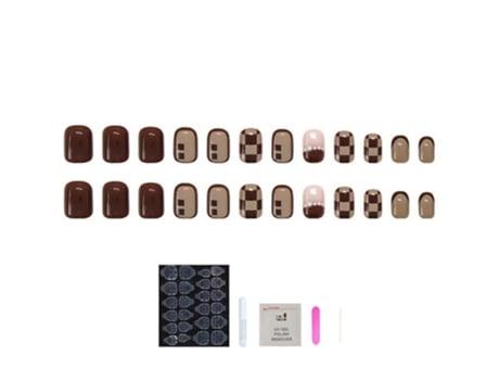 Tips para Unhas em Estilo Xadrez Modelo Z037 em Tons de Chocolate e Leite