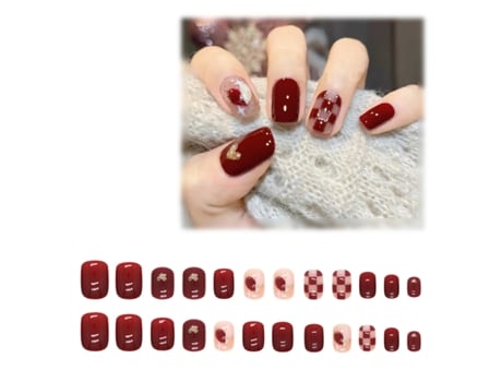 Tips para Unhas em Estilo de Coração Modelo R349 com Cola para Unhas em Xadrez