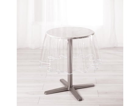 Cdaffaires Toalha de Mesa Redonda de Cristal 0 180 Cm Pvc Liso 15-100E Viés de Jardim Branco LIGNE DECOR