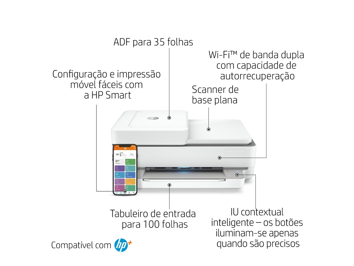 HP ENVY 6030e Multifunções a Cores Wifi + 6 Meses de Impressão Instant Ink  com HP+