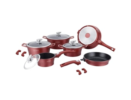 Conjunto de Panela Frigideira e Caçarola 6 Utensílios de Cozinha Borgonha ROYALTY LINE