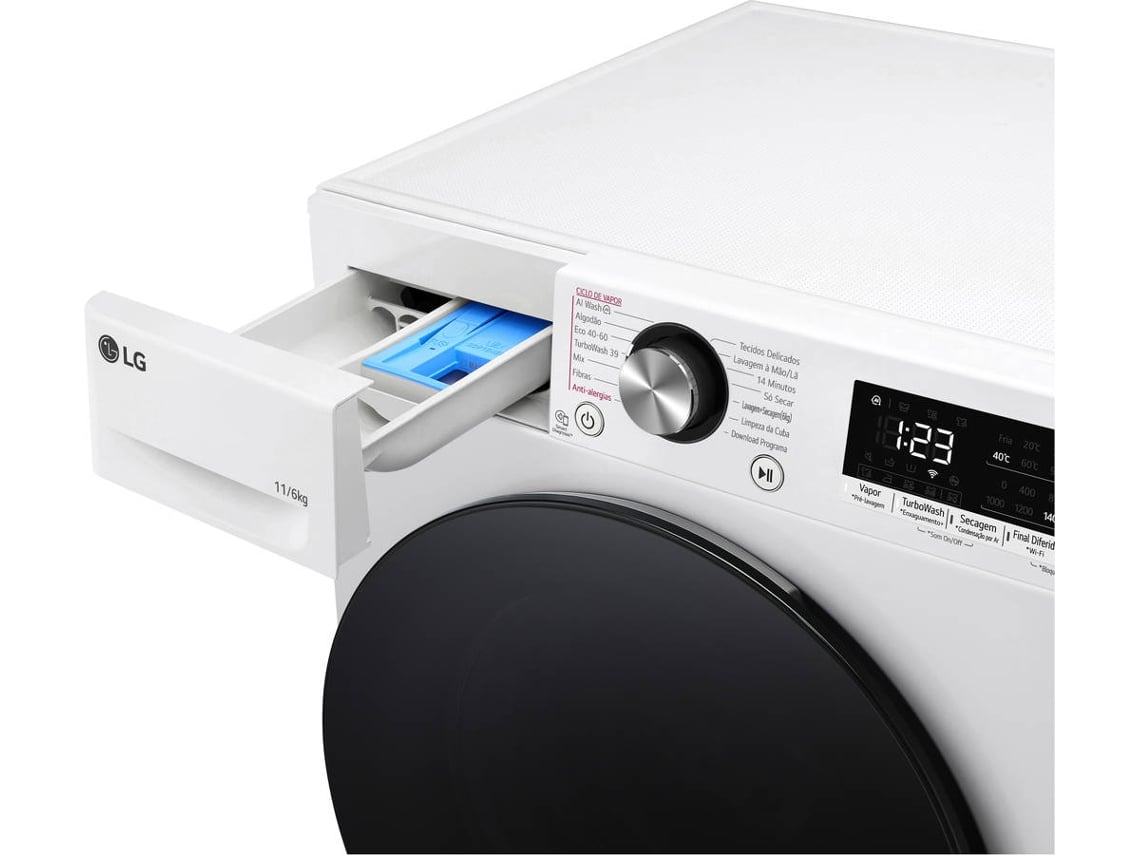 Máquina de lavar e secar roupa LG F4DR7510SGH, 10/6 kg, eficiência  energética A-10%/D, 1400 r.p.m., AI DD™, Steam™, TurboWash360™, EcoHybrid™,  branco