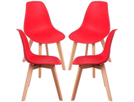 Pack 4 Cadeiras  Kelen (Vermelho - 47 x 82 x 53 cm - Polipropileno - Madeira)