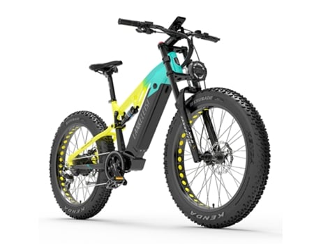 Bicicleta Elétrica LANKELEISI Rv800 Plus 48V 150Km 20Ah 26 Amarelo Azul