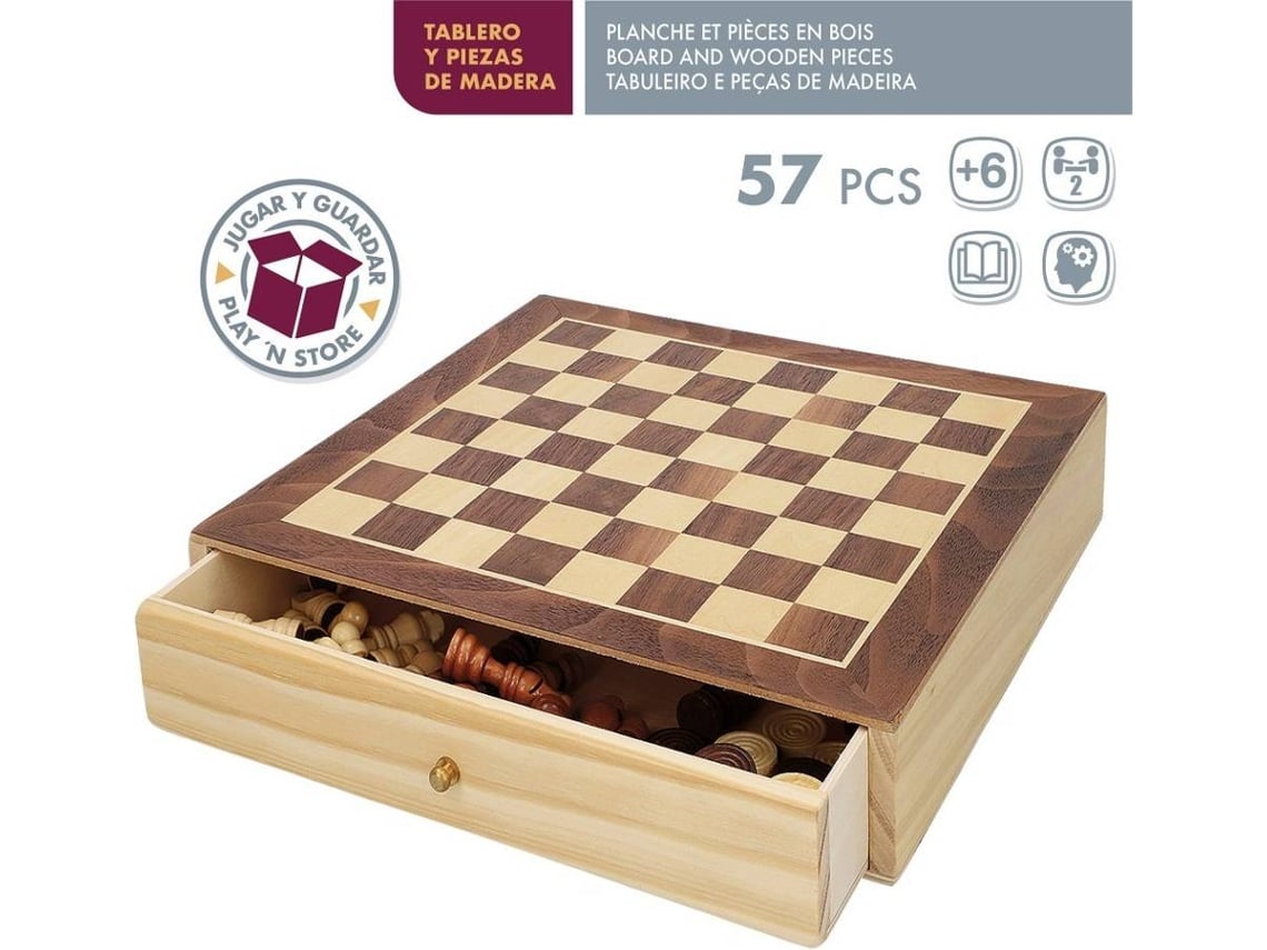 Tabuleiro de Xadrez Xadrez Conjunto de xadrez e damas de madeira, 2 em 1  jogos de