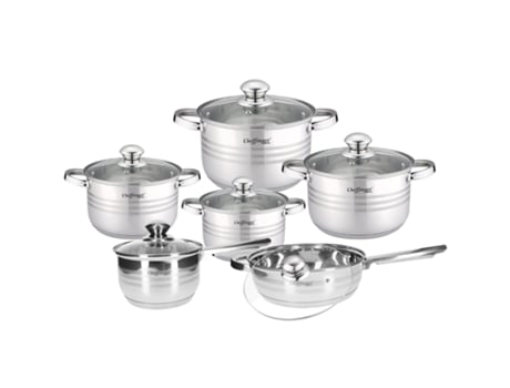 CHEFFINGER Conjunto de Cozinha 12 Peças 4 Caçarolas/1 Caçarola/1 Panela com Tampas Prateado