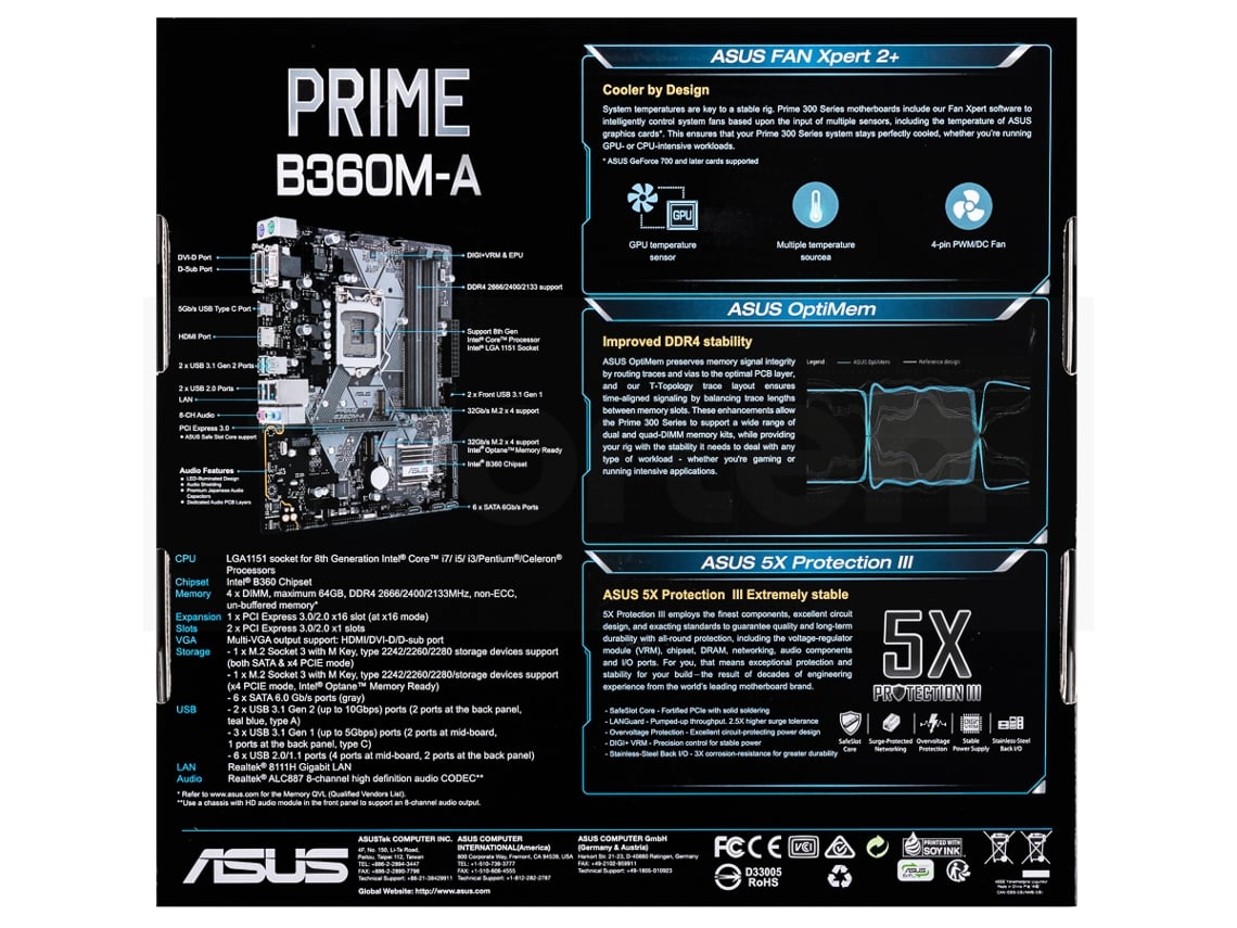 Motherboard Asus Prime B360m A Socket Lga 1151 Intel B360 Micro Atx Wortenpt