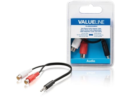 Cabo de Áudio VALUELINE (Jack 3.5mm - RCA - 20 cm - Preto)