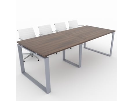 Mesa de Reunião de Casa e de Escritório Estrutura Fechada Cor Cinzento Prateado Tampo de Mesa em Melamina Nogueira 240X100 Fabricada em Espanha OFICIT