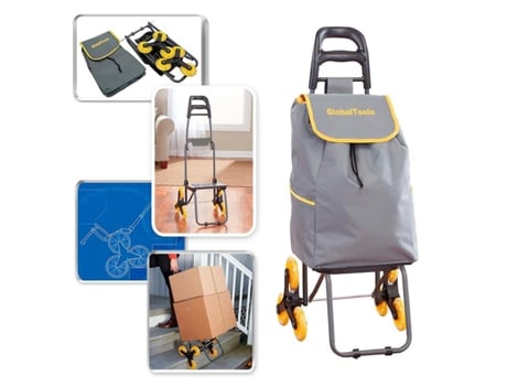 Carrinho De Compras E Carga Com Sacola E Bolsos 3 Rodas Climbing Cart 40Kg Sobe Escadas GLOBALMIX