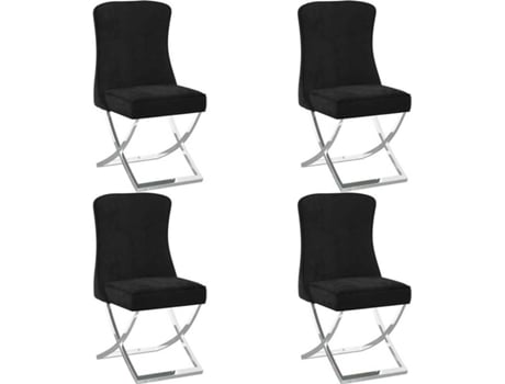 Conjunto 4 Cadeiras de Jantar  (Preto - Veludo - 53 x 52 x 98 cm)