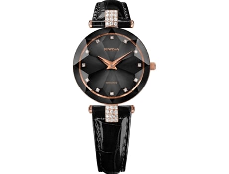 Relógio feminino preto couro real faceta strass J5.623.M JOWISSA