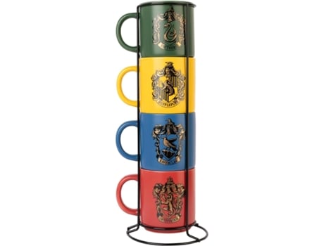 Conjunto de 4 Canecas Harry Potter com Spuorte de Metal 300 Ml